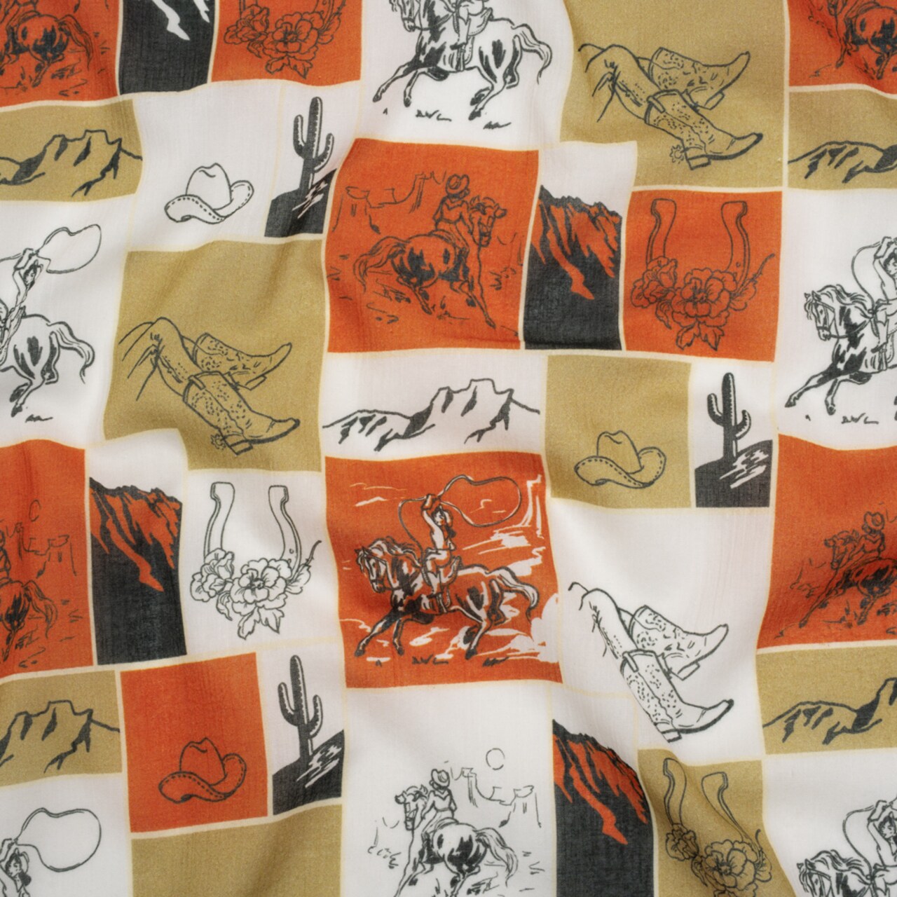 1 Yard Crinkled Cotton Gauzy Woven Red Orange Beige White Western Patchwork Fabric
